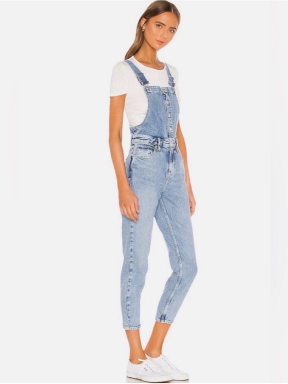 Free People We The Free Shelby Overalls Stone Beach Light Wash Size 27